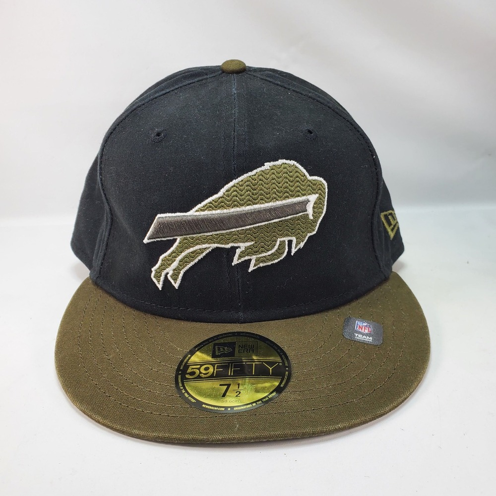 New Era 59FIFTY Hat Mens 7 1/2 Black Olive Buffalo Bills Quilted Logo NFL NEW